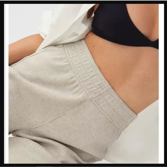 Everlane The Ribbed Flare Pant Heathered Oat Beige Medium Wide Leg - Picture 3 of 10